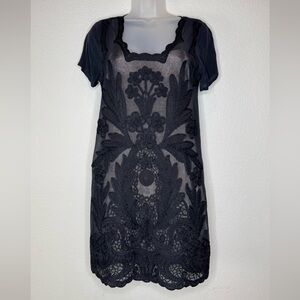 Yoana Baraschi Black‎ Floral Sheer Lace Shift Mini Dress Small NWT Anthropologie
